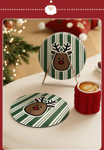 Christmas Style Coasters Tabletop Tea Cups Absorbent Pads Bowl Plates Circular Placemats Drain Christmas Party Accessories