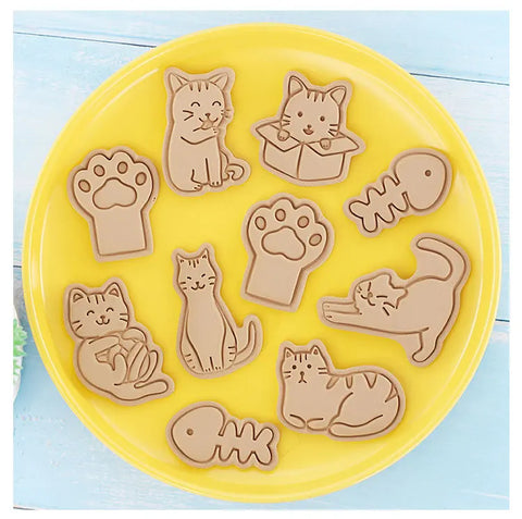 8Pcs/set Cat Cookie Cutters Plastic 3D Cartoon Pressable Biscuit Mold Cookie Stamp Kitchen Baking Pastry Bakeware Tool