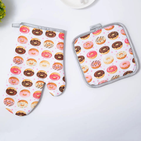 2pcs/set New Baking Insulation Gloves for BBQ or Kitchen Microwave Glove Dessert Potholder Mat Cotton Oven Mitts Potholder Pad