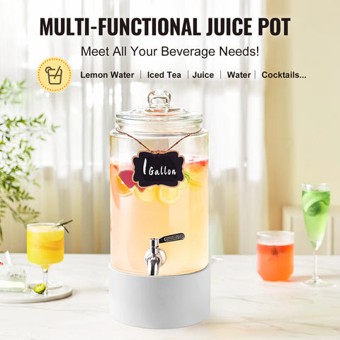 Beverage Dispenser Drink Dispensers for Parties Glass Juice Dispenser Stainless Steel Spigot Iced Tea Dispenser