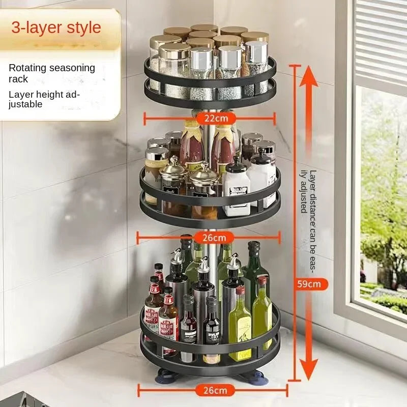 360°Rotation Spice Rack Organizer Jar Cans For Kitchen Accessories Non-Skid Carbon Steel Storage Tray For Seasonings And Spices