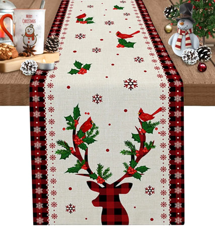 Merry Christmas Tree Ball Linen Table Runners Holiday Party Decor Reusable Dining Wedding Navidad Decorations