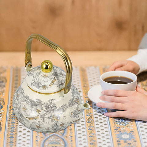 Enamel Pot Camping Kettle 3l Tea Kettles Flower Print Teapot Flowers Stovetop Vintage