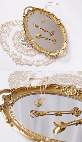 European Decorative Plate Storage Tray Oval  Jewelry Display Rotary Mirror  Candy Decor  Make Up