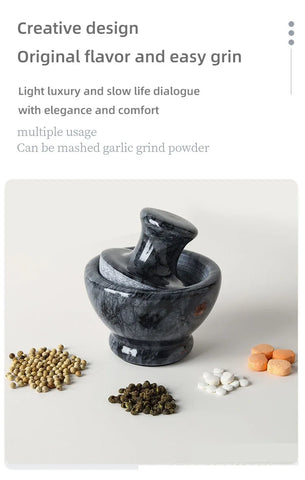 4 Inch Marble Mortar and Mushroom Pestle Stone Grinder Garlic Crusher Spice Mills Black Grinder for Kitchen Fine Grind Easily