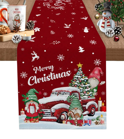 Merry Christmas Tree Ball Linen Table Runners Holiday Party Decor Reusable Dining Wedding Navidad Decorations