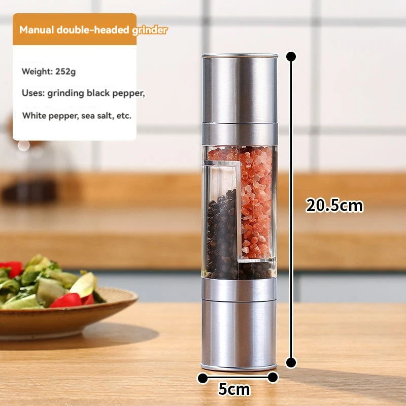 Salt and Pepper Grinder 2 in 1 Manual Stainless Steel Salt Pepper Mills with Adjustable Ceramic Grinding Spice Mill Kitchen Tool