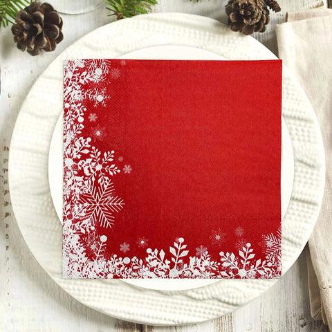 100PCS Red Snowflake Paper Napkins 33x33cm 2-Ply Snowflakes Flower Disposable Paper Towels For 2024 Xmas Party Table Decoration