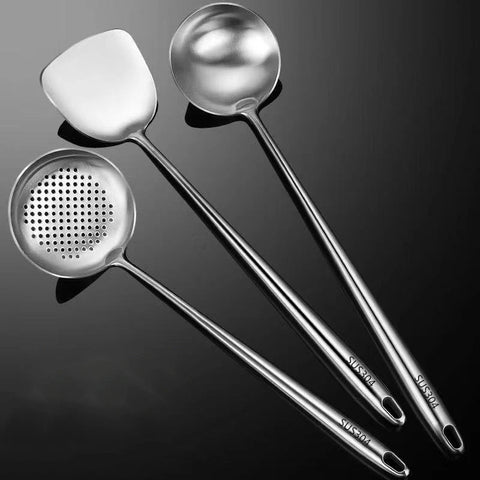 304 Stainless Steel Wok Spatula Metal Kitchen Accessories Slotted Turner Rice Spoon Ladle Cooking Tools Utensil Set Dropshipping