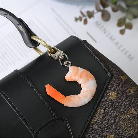 PVC Imitation Shrimp Meat Key Chains Creative Food Keychain for Women Bag Pendant Novelty Funny Scene Decoration Party Gift