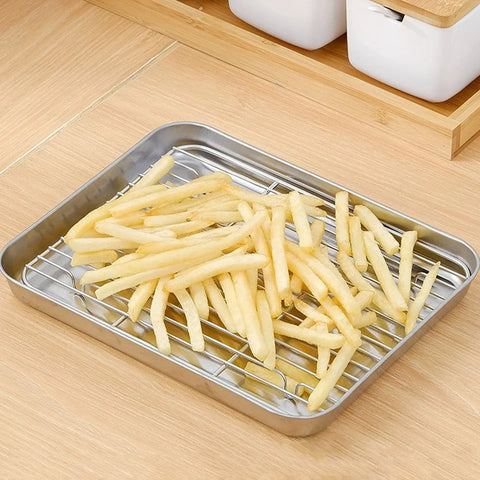 Stainless Steel Baking Pan Tray with Wire Rack Durable BBQ Kitchen Accessories for Even Heat Distribution and Food Presentation