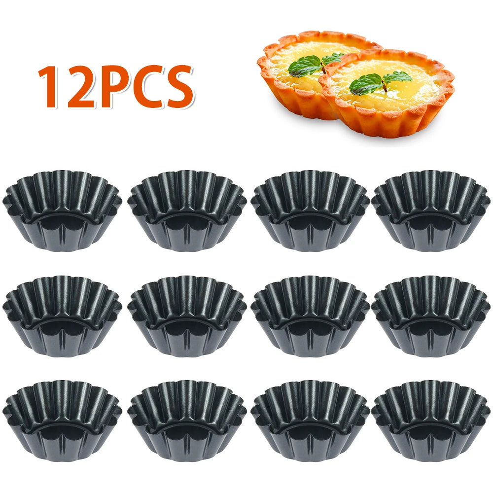 12Pcs Pan Mold Tart Quiche Flan Cake Non-stick Pie Pizza Mold Cupcake Egg Tart Tartlet Baking Mold Muffin Cup Pizza Pan Bakeware