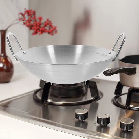 Stainless Steel Wok Cookware Hot Pot Cooking Pan Kitchen Gadget with Two Handle Frying Soup Accessories Work