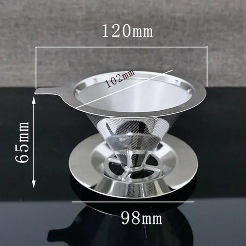 Reusable Double Layer Stainless Steel Coffee Filter with Stand Holder, Pour Over Coffees Dripper Mesh Coffee Tea Filter Basket