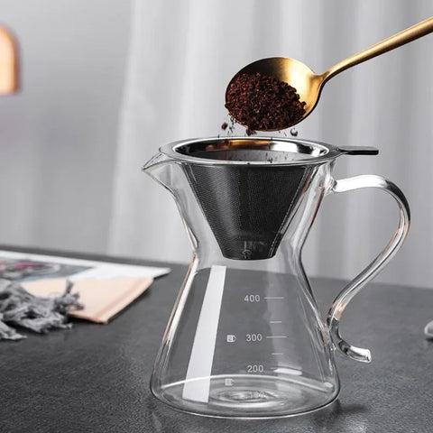 Reusable Double Layer Stainless Steel Coffee Filter with Stand Holder, Pour Over Coffees Dripper Mesh Coffee Tea Filter Basket