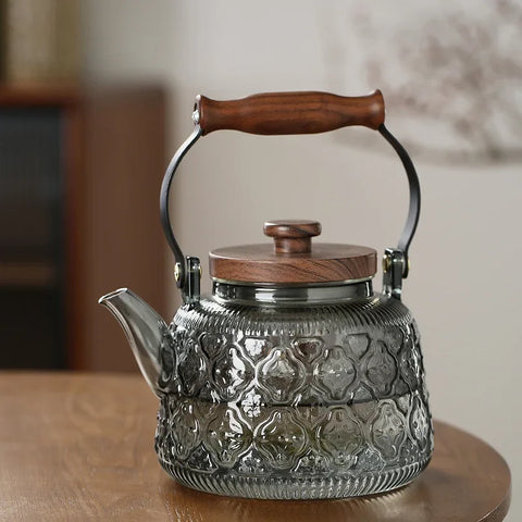 Walnut Handle Glass Teapot Household High Borosilicate Tea Infuser Steaming Integrated Flower Teapot Can Heat The Kettle