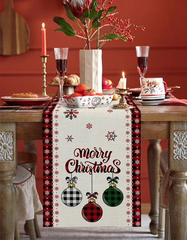 Merry Christmas Tree Ball Linen Table Runners Holiday Party Decor Reusable Dining Wedding Navidad Decorations