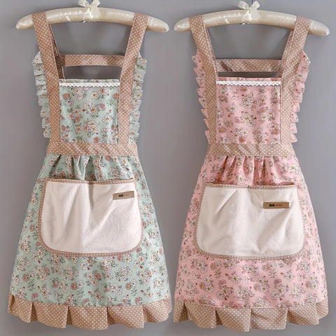 Cute Canvas Apron Breathable Floral Apron Waterproof and Oil-resistant Breathable Workwear Apron Women Men Cooking Floral Apron