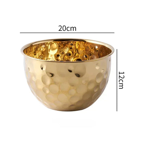 Gold/Silver Stainless Steel Hammer Point Fruit Bowl Salad Plate Egg Pot Thickened Baking Mixing Cooking Bowl Creative Decoration