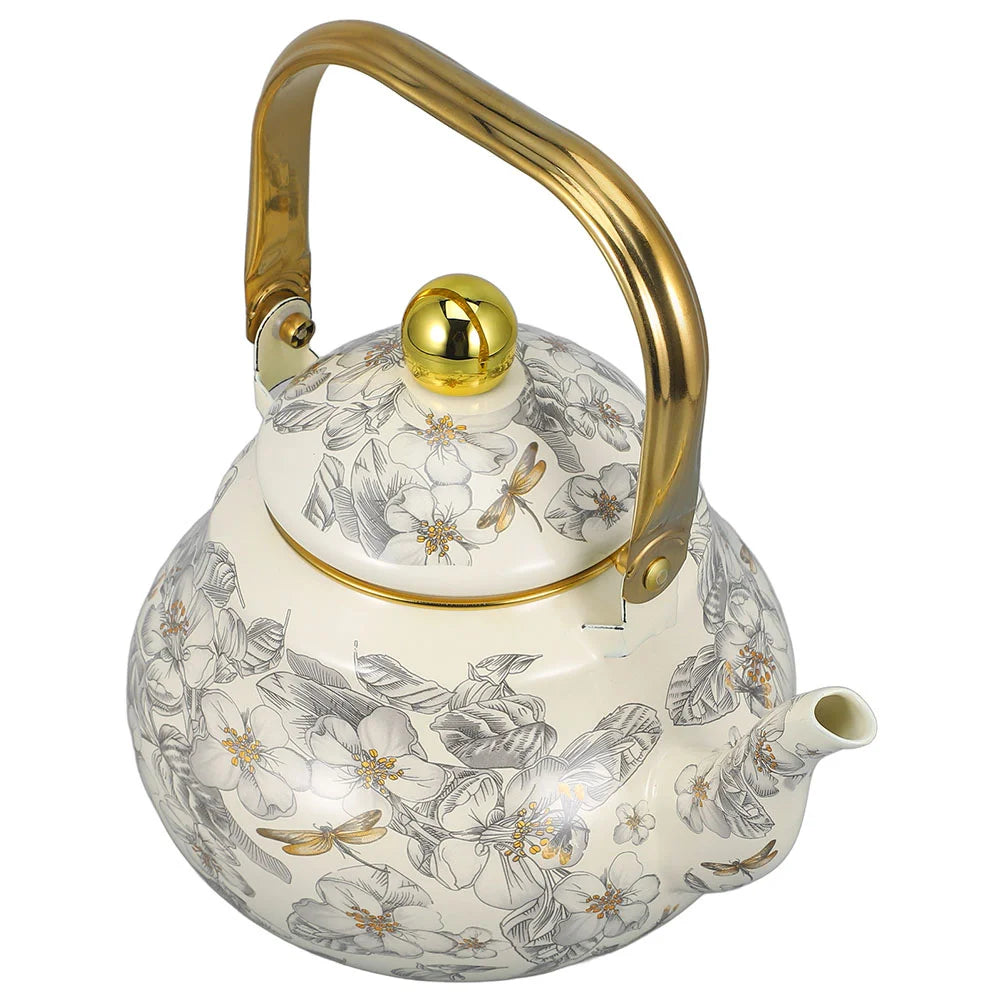 Enamel Pot Camping Kettle 3l Tea Kettles Flower Print Teapot Flowers Stovetop Vintage