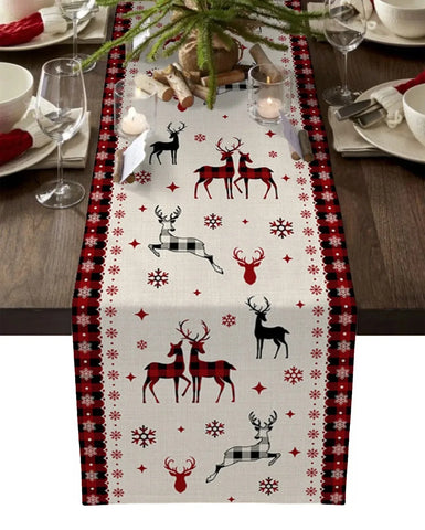 Merry Christmas Tree Ball Linen Table Runners Holiday Party Decor Reusable Dining Wedding Navidad Decorations