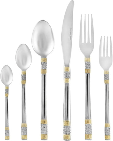 18/10 Flatware Service for 12-75 Piece Stainless Steel  Polished Cutlery with Gold Accents 3 Piece Hostess Serving Ensemble