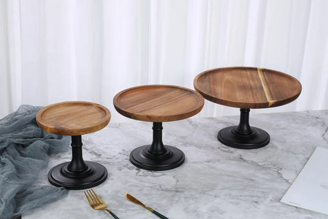 Wood Cake Stands with Dome Footed Cupcakes Display Plate Serving Platter Round Pedestal Stand for Sushi Fruit Snacks Tray