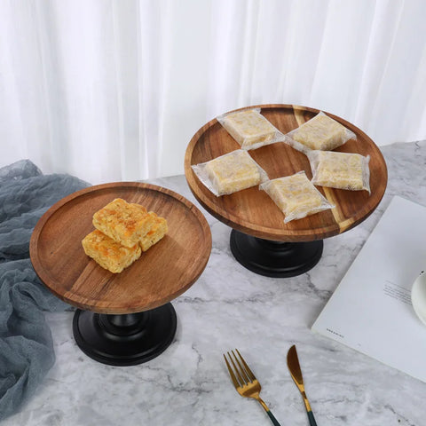 Wood Cake Stands with Dome Footed Cupcakes Display Plate Serving Platter Round Pedestal Stand for Sushi Fruit Snacks Tray