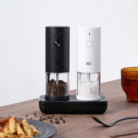 NEW Huohou Electric Grinder Pepper Seasonings Spices Grain Mill Salt Shaker LED Light 6 Modes Kitchen Cooking Tool 2pcs Set