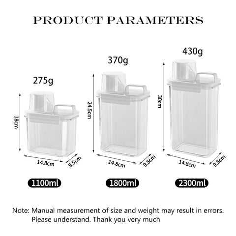 2300ML Detergent Dispenser Refillable Laundry Detergent Dispenser Empty Powder Tank Softener Bleach Storage Container with Scale