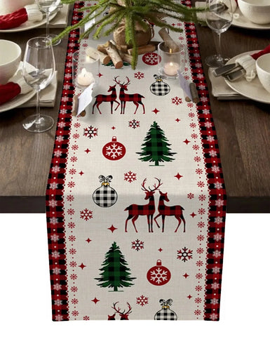 Merry Christmas Tree Ball Linen Table Runners Holiday Party Decor Reusable Dining Wedding Navidad Decorations