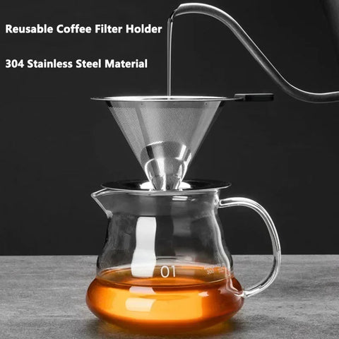 Reusable Double Layer Stainless Steel Coffee Filter with Stand Holder, Pour Over Coffees Dripper Mesh Coffee Tea Filter Basket