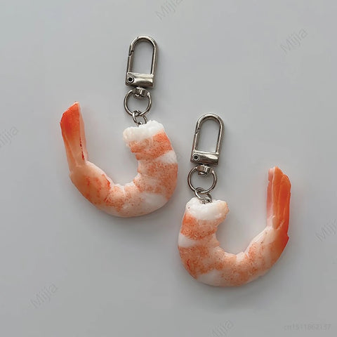 PVC Imitation Shrimp Meat Key Chains Creative Food Keychain for Women Bag Pendant Novelty Funny Scene Decoration Party Gift