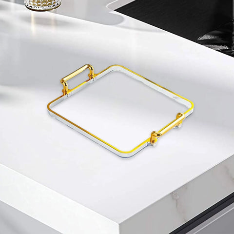 Serving Tray with Handles Food Tray Rectangle Plate Easy to Clean Platter Cosmetic Tray Gold Rim Decorative Tray for Parties