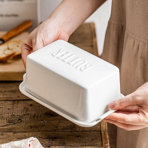 Ceramic Butter Dish with Lid,Kitchen Countertop Cheese Plate,Porcelain Butter Container Organizer,Tableware,Dishwasher Safe