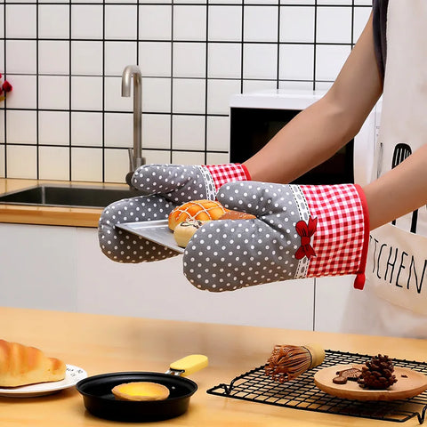 1PC New Pastoral Style Thickened Plaid Microwave Oven Insulation Gloves Microwave Oven Gloves Hot Gloves Kitchenware