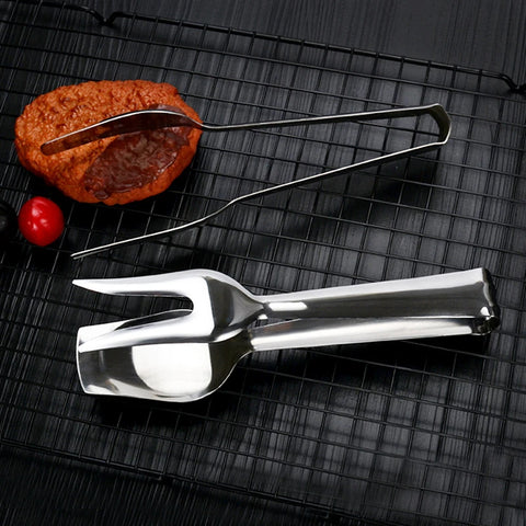 Stainless Steel Food Fork Tongs Multifunctional BBQ Steak Bread Spatula Clip Grill Clamp Home Kitchen Accessories