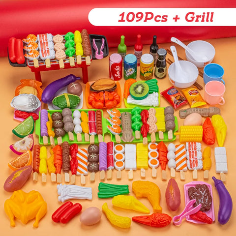 Mini Kitchen Pretend Play Toys Barbecue Set Children's Cooking Simulation Food Multi-set Christmas Gift For Kids Toddlers