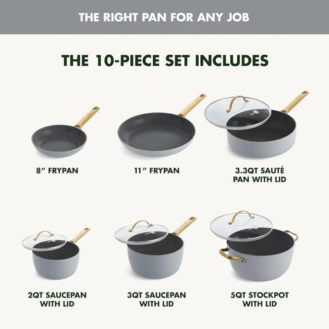 Reserve Hard Anodized Healthy Cermaic Nonstick 12 Piece Cookware Pots and Pans Set, Gold Handles, PFAS-Free, Dishwasher Safe, Ch