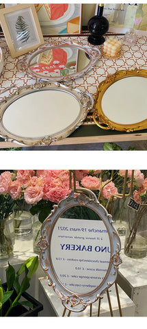 European Decorative Plate Storage Tray Oval  Jewelry Display Rotary Mirror  Candy Decor  Make Up