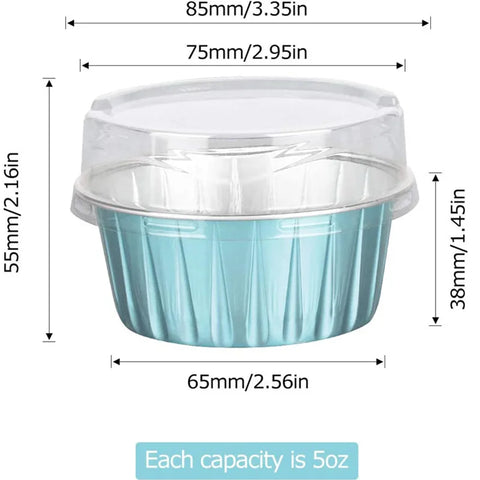 50Pcs Ramekins with Lids, 5oz Aluminum Foil Baking Cups Cupcake Muffin Liners Pudding Dessert Cups for Wedding Birthday