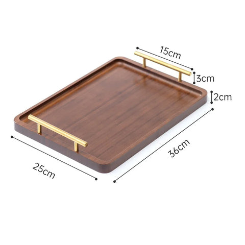 Bamboo Tray Handle New Chinese Tea Set Bamboo Hotel small Tea Tray Wooden Family Breakfast Tray Metal Handle