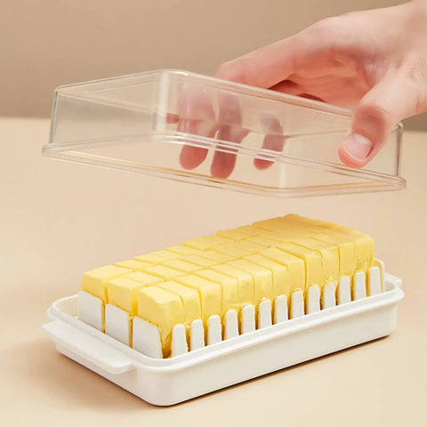 Plastic Butter Dish With Dividable Lid, Quantitative Cutting Butter Dish, Butter Airtight Preservation Container Box