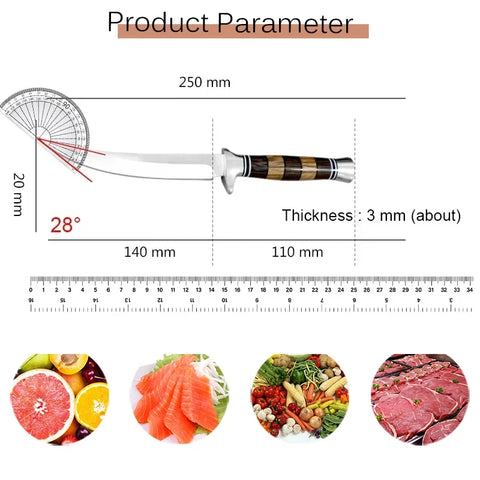 Stainless Steel Sashimi Knife Cleaver Meat Fish Filleting Knife Wood Handle Butcher Kitchen Knife Chef Slicing Cooking Tools