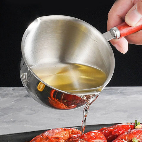 Milk Pot Stainless Steel Hot Oil Pan 150ML-500ML Hot Sauce Small Pot Cooking Butter Melting Pot Versatile Flat Bottomed Oil Pan