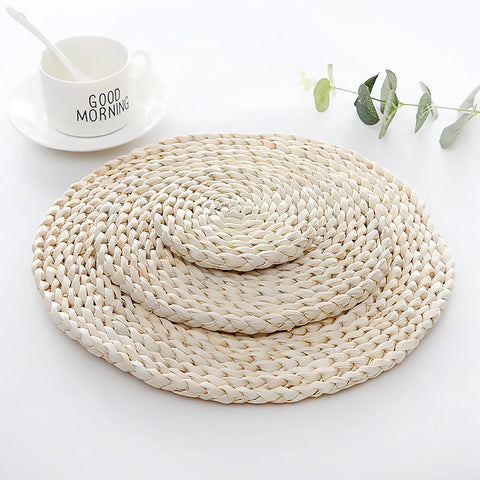 Round Natural Corn Wool Woven Placemat Thickened Insulation Tea Mat Heat-Resistant Casserole Mat Kitchen Supplies 1Pcs