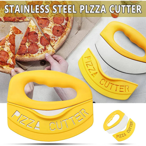 Stainless Steel Pizza Cutter with Cover Food Chopper Herb Cheese Knife Cutter Ring for Precise Pizza Slicing Baking Tools