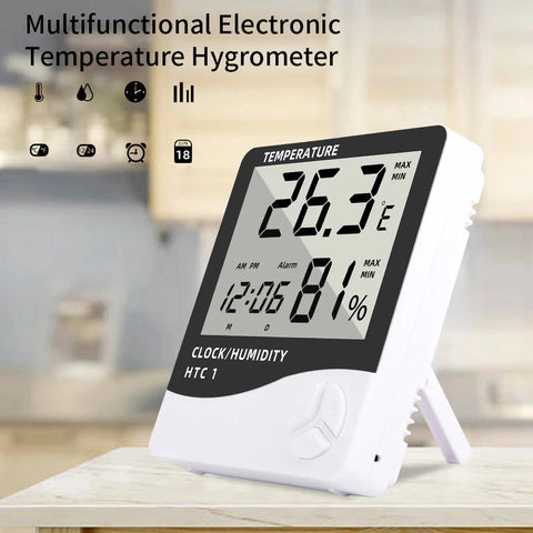 HTC-1 HTC-2 LCD Electronic Digital Temperature Humidity Meter Home Thermometer Hygrometer Indoor Outdoor Weather Station Clock