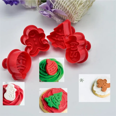 4pc Adorable Bakeware Set: Christmas Tree & Snowman Cookie Cutters, DIY Plunger Molds for Festive Baking & Decorating