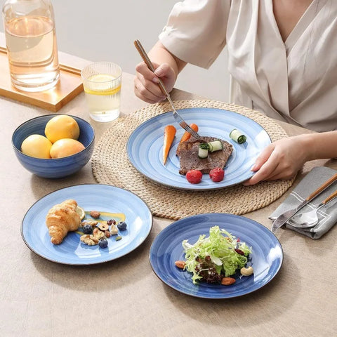 Ceramic 12-Pieces Dinnerware Sets, Kitchen Ceramic Plates and Bowls Sets, Dishes Set Service for 4, Dinner Salad Dessert Plates